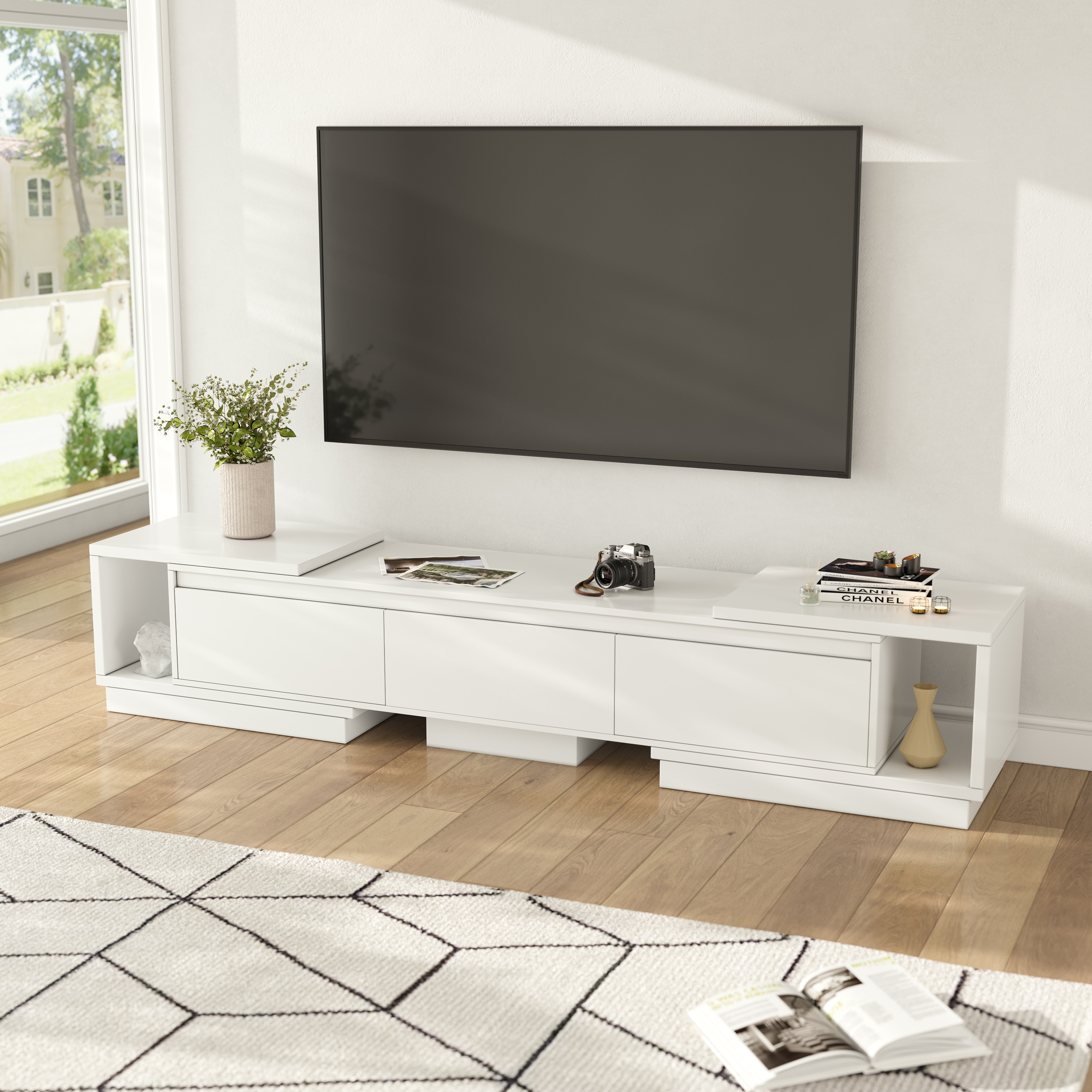 2m white gloss tv unit top