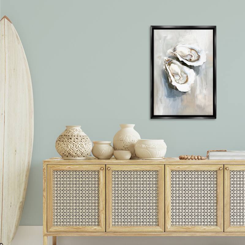 Stupell Two Oysters Seashell Mirage Framed Floater Canvas Wall Art Design By Ramona Murdock