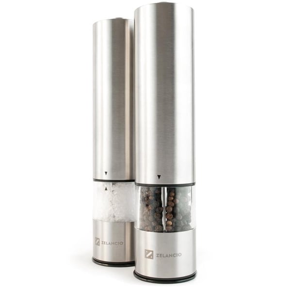Zelancio Electric Salt and Pepper or Spice Grinder Set | Battery Powered One Touch Grind|Set of 2 Mills