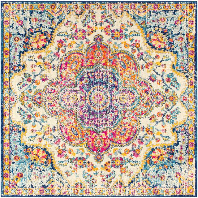 Hal Vintage Boho Traditional Pink Medallion Area Rug - 6'7" Square - Pink/Blue