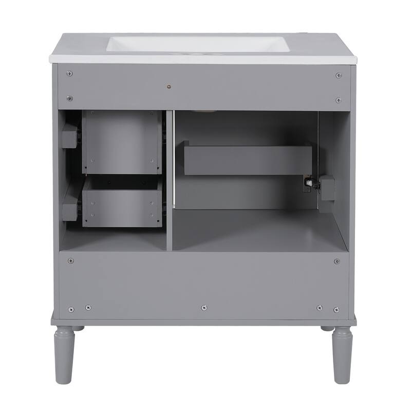 30" Ceramic Sink Bathroom Vanity with Gold Handles, Soft-Close Storage & Space-Saving Design