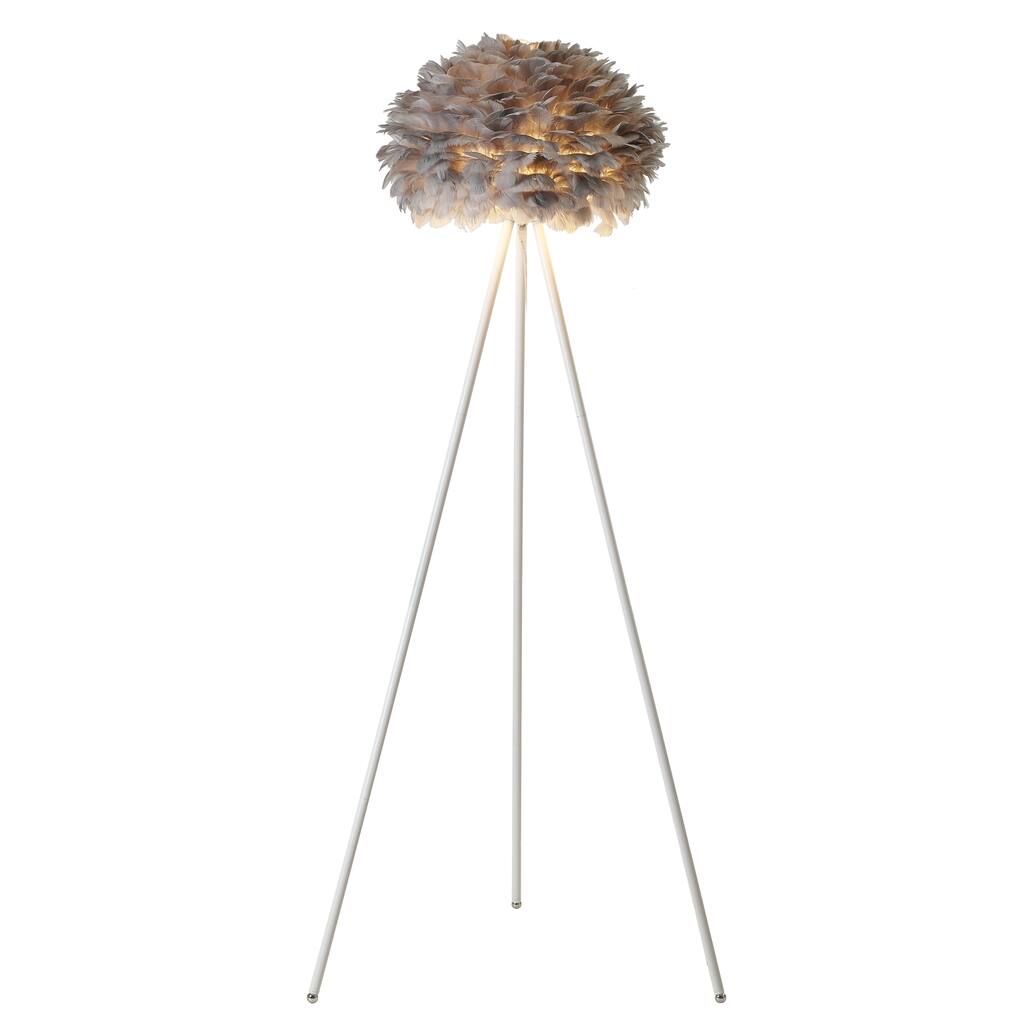 1 Light White Iron Floor Lamp With Grey Goose Feather