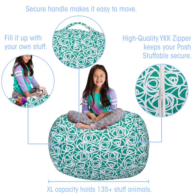Kids Bean Bag Chair Cover Stuffed Animal Storage or Toy Organizer