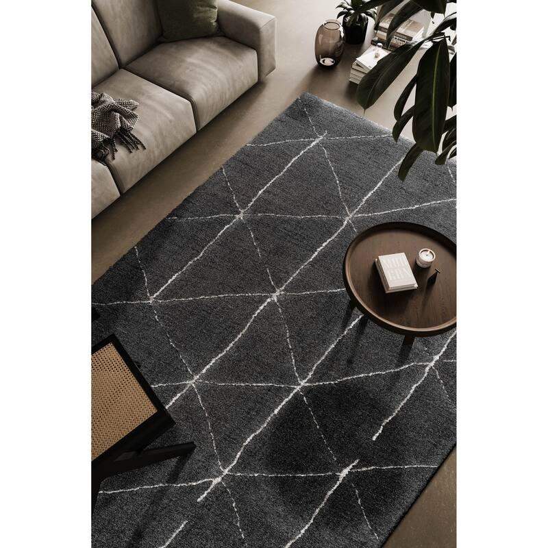 Nina Rowan Black and Ivory Recycled Polyester Area Rug - 6' x 9'