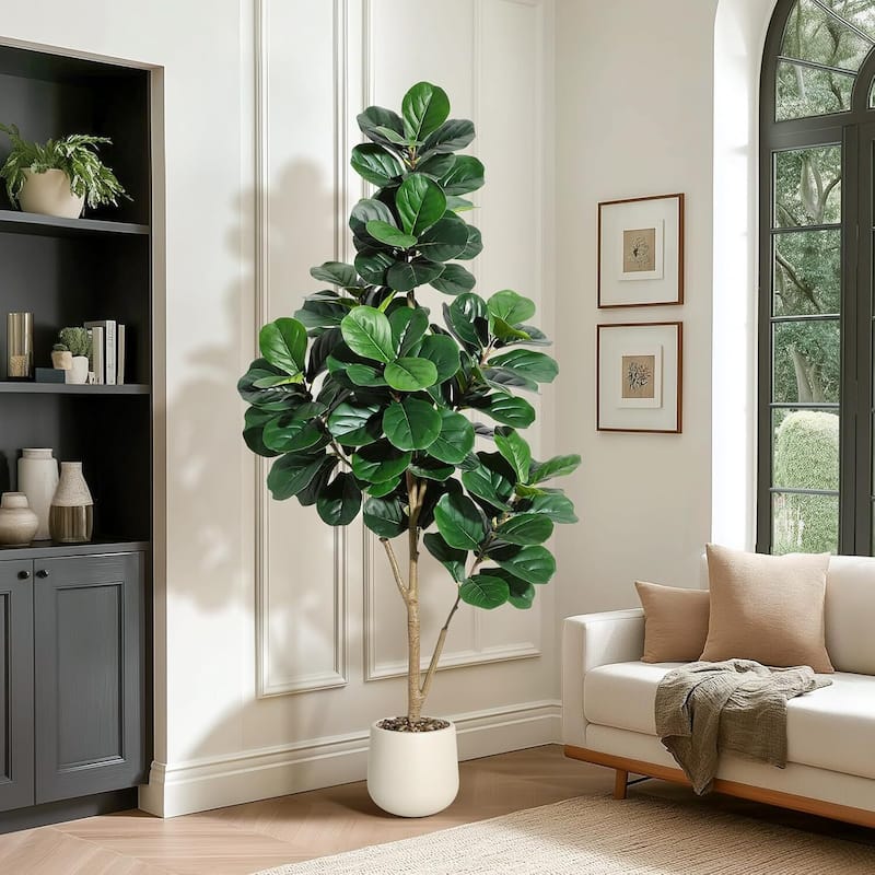 Artificial Fiddle Leaf Fig Tree with White Planter Pot for Home Decor - 6 FT