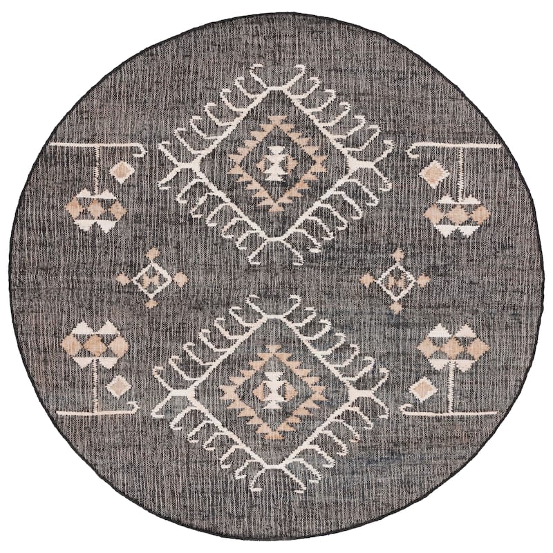 SAFAVIEH Flatweave Kilim Emiljana Jute Rug - 3' Round - Black/Ivory