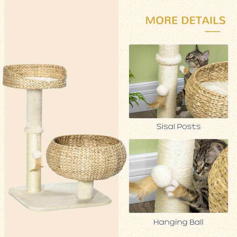 PawHut 28" Elevated Cat Bed with Sisal Scratching Post for Indoor Kitties, Modern Cat Tree with Cute Basket Design