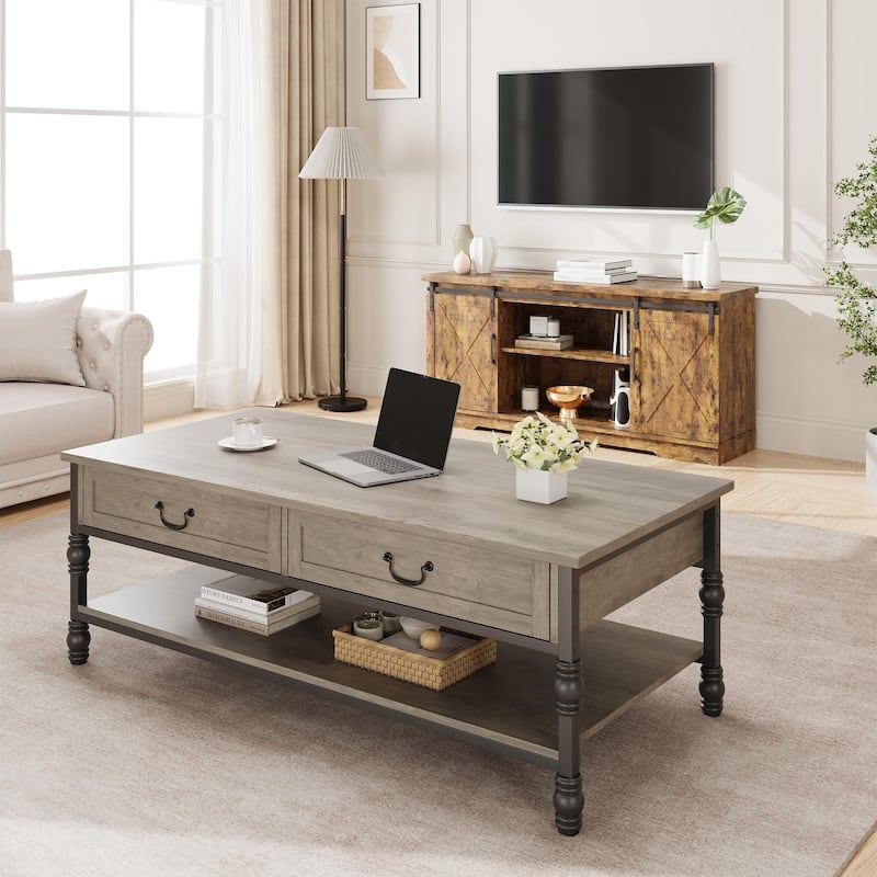 41" Coffee Table with 2 Storage Drawers, Rustic Coffee Tables