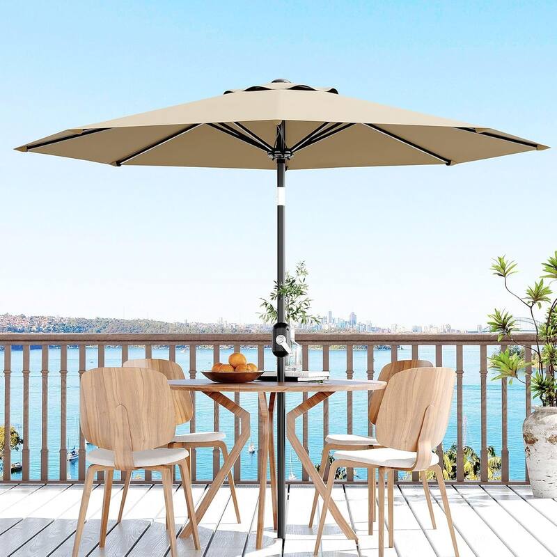 10Ft Patio Umbrella - 8 Sturdy Ribs Outdoor Table Umbrella with Crank Lift & Push Button Tilt