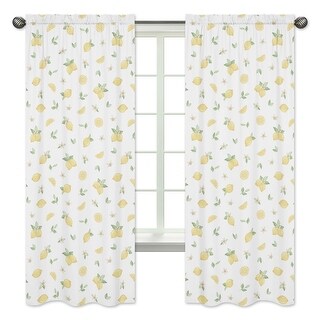 Lemon Floral 84-inch Window Treatment Curtain Panel Pair - Yellow Green White Watercolor Boho Bohemian Farmhouse Fruit Flower