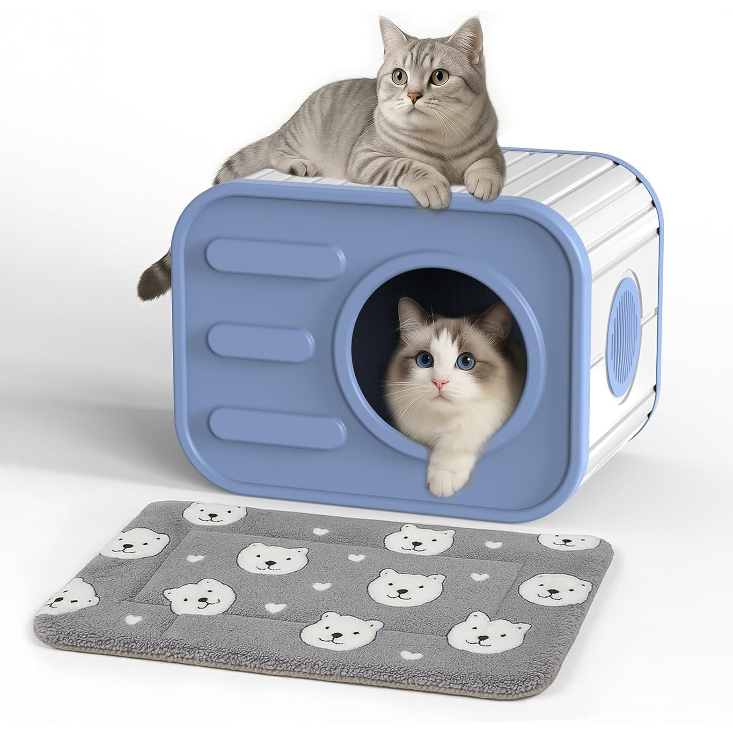 Cat Bed for Indoor Cats Cube House,Insulated Feral Shelter with Elevated Floor,Stackable Pet House Wave for Bedroom,Patio