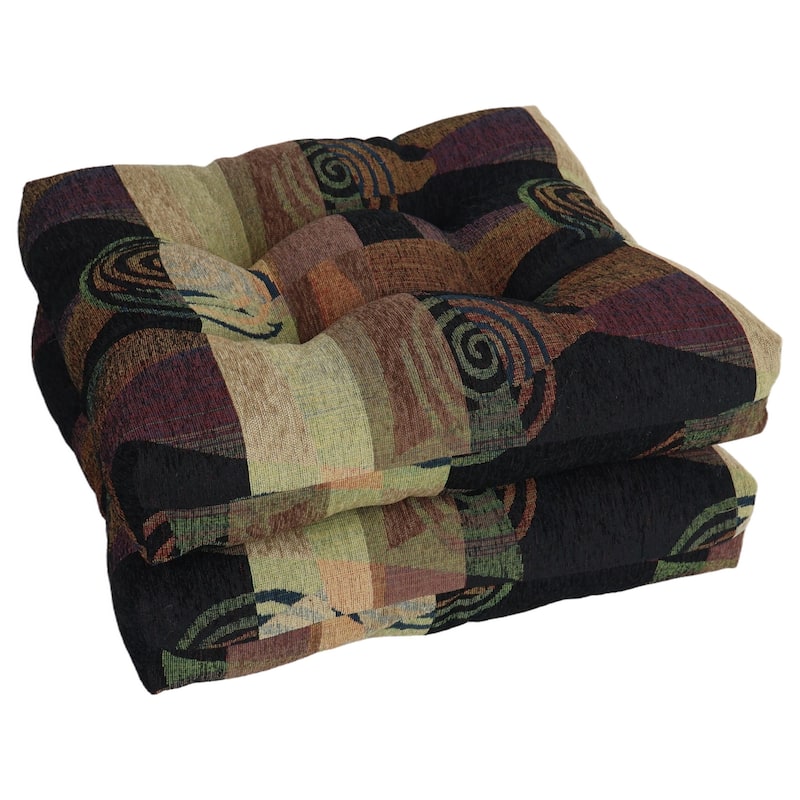 19-inch Square Jacquard Chenille Tufted Dining Chair Cushion - 19 x 19 - Dark Side of the Moon - Set of 2