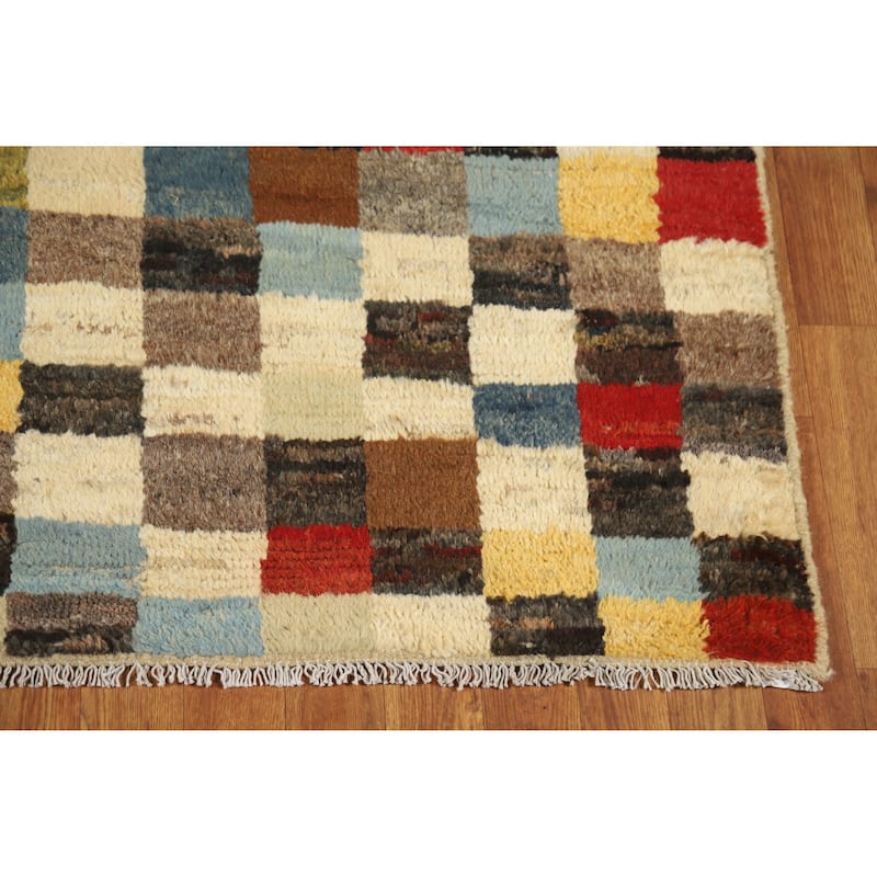 Checkered Moroccan Oriental Rug Hand-Knotted Wool Carpet - 5'2" x 6'3"