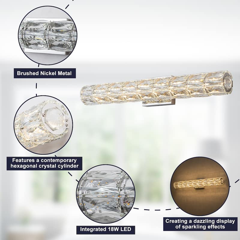 Hexagonal Crystal Cylinder LED Wall Sconce Dimmable Vanity Light