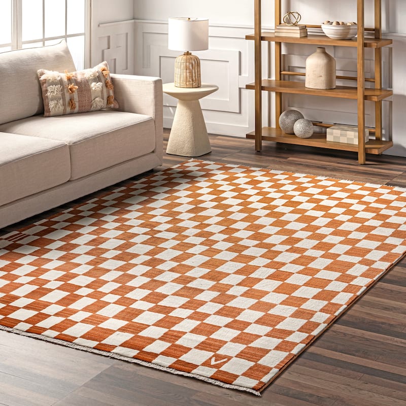 Nuloom Dominique Abstract Checkered Fringe Area Rug - 12' x 15'9" - Orange