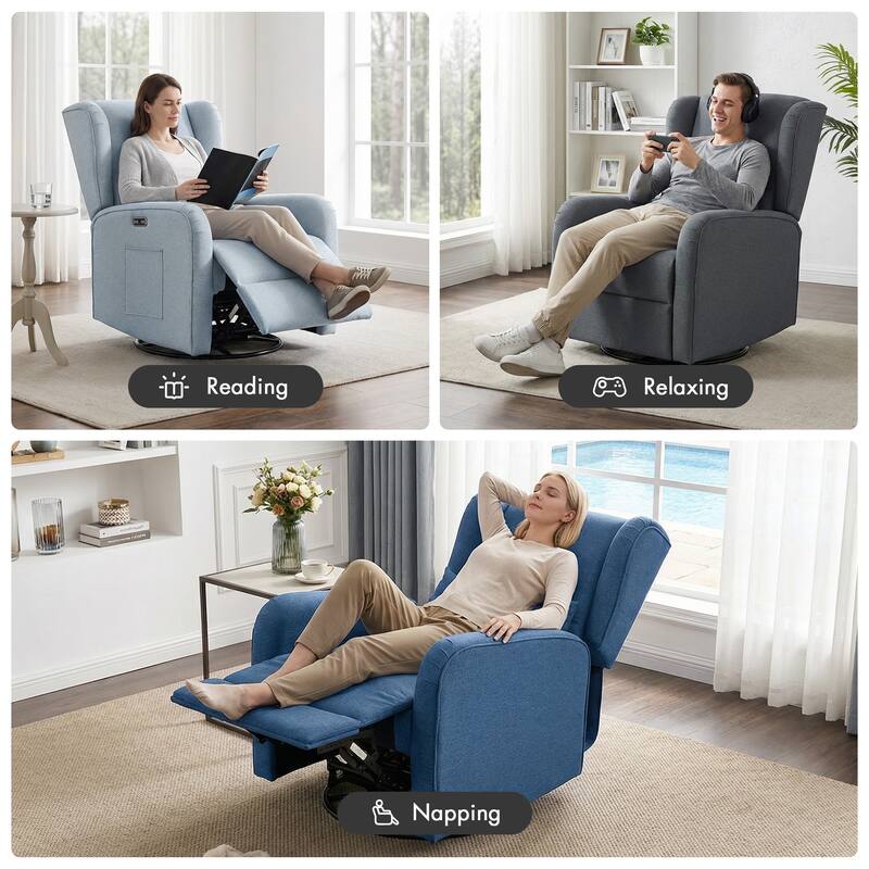 Madison Park Candace Power Recliner 3-in-1 with Swivel, Glider, USB Ports