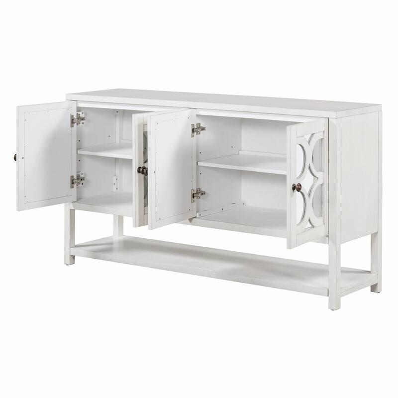 Elegant Retro Console Table with Mirrored Doors, Spacious Shelves and Durable Acacia Wood Legs