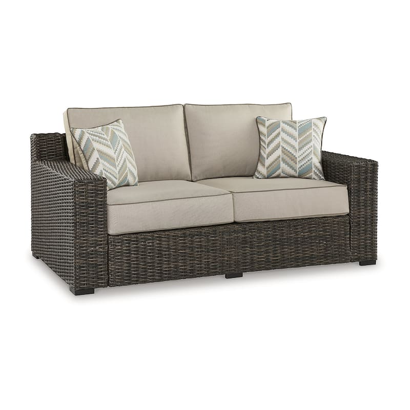 Signature Design by Ashley Coastline Bay Brown Outdoor Loveseat with Cushion - 71" W x 36" D x 36" H