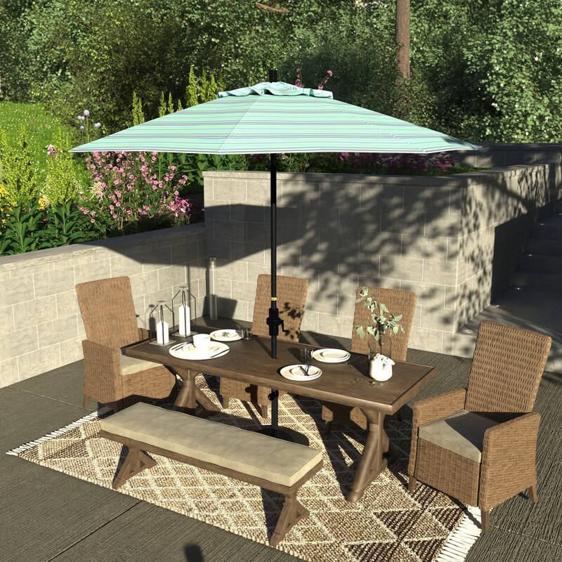 California Umbrella 9' Rd Patio Umbrella Black Aluminum Frame Fiberglass Ribs Crank Lift Collar Tilt, Sunbrella Cilantro - Dolce Oasis