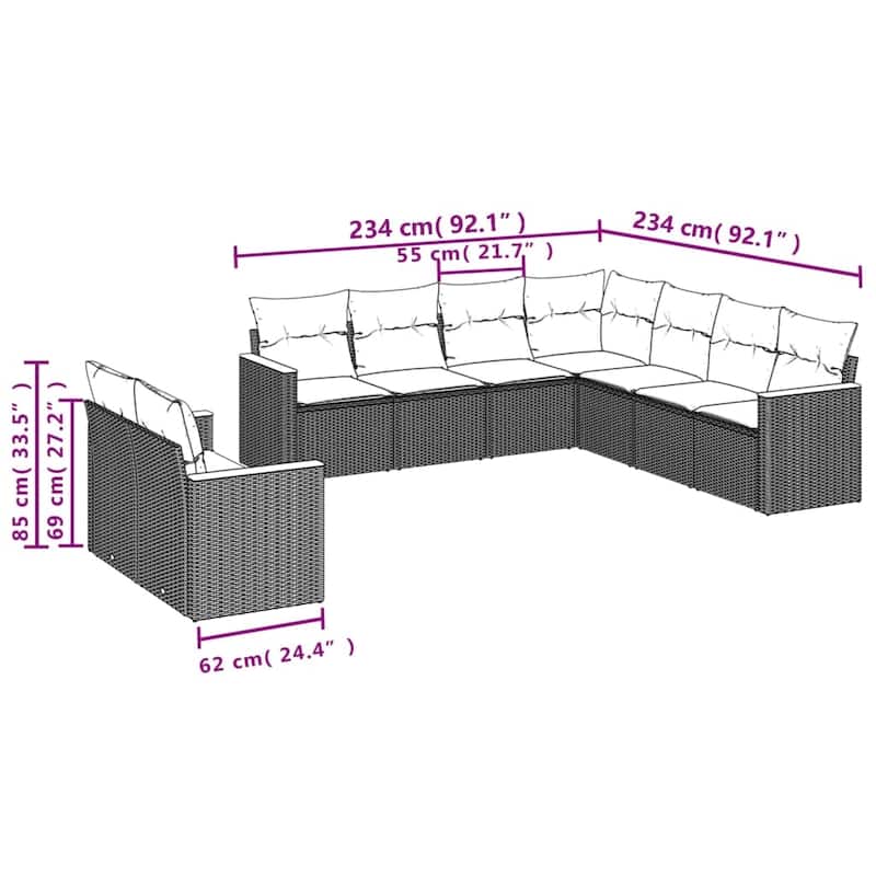 vidaXL Garden Sofa Set Black - 24.4 x 24.4 x 27.2