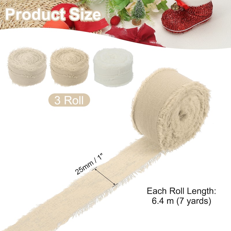 3Roll Cotton Handmade Fringe Ribbon 1"x21Yd Frayed Fringe Ribbons - 7Yd - Nude/Beige/Light Nude