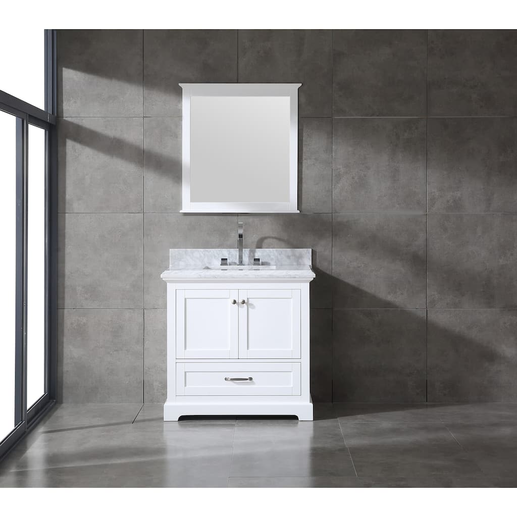 Mareo 36" Solid Wood Bathroom Vanity Set | Marble Top | Soft Close | Cabinet&Sink | Nickel Handles | Mirror Included | Assembled
