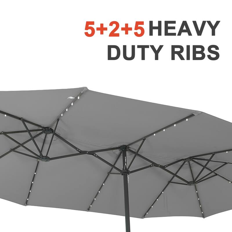Autlaycil 15ft Retangle Patio Umbrella with Solar Lights & Base