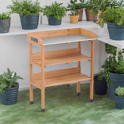 3-Tier Outdoor Work Bench with Hooks and Adjustable Feet