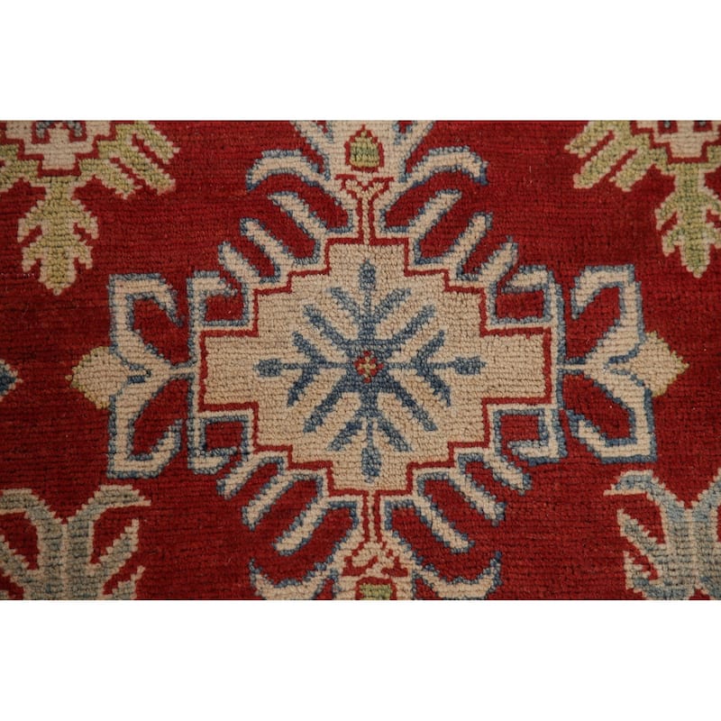 Red Geometric Kazak Oriental Area Rug Handmade Wool Carpet - 9'0" x 11'5"
