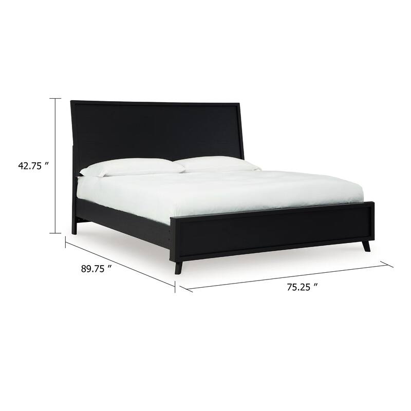 Danzi Queen Size Panel Bed With Clean-Lined Panel Headboard, Black Wood