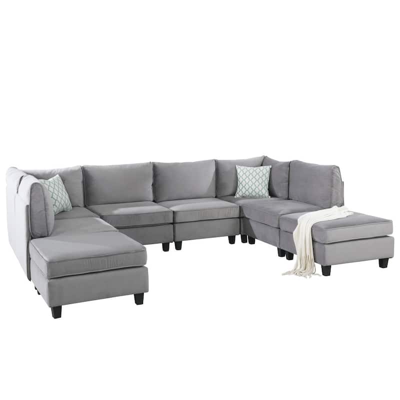 Gray Velvet 8Pc Modular Sectional Sofa