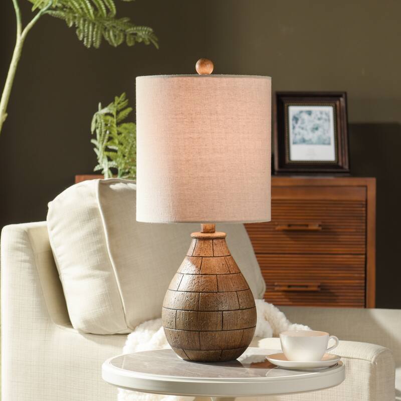 StyleCraft Brown Table Lamp - White Hardback Fabric Shade
