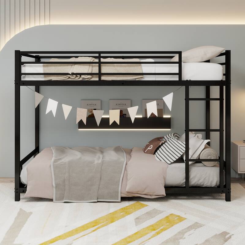 Metal Twin over Twin Bunk Bed/ Heavy-duty Sturdy Metal/ Noise Reduced/ Safety Guardrail/No Box Spring Needed