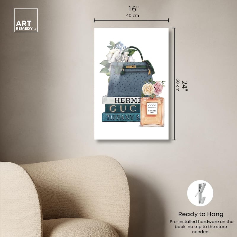 Books and Coco Orange Acrylic by Art Remedy, Ready to Hang