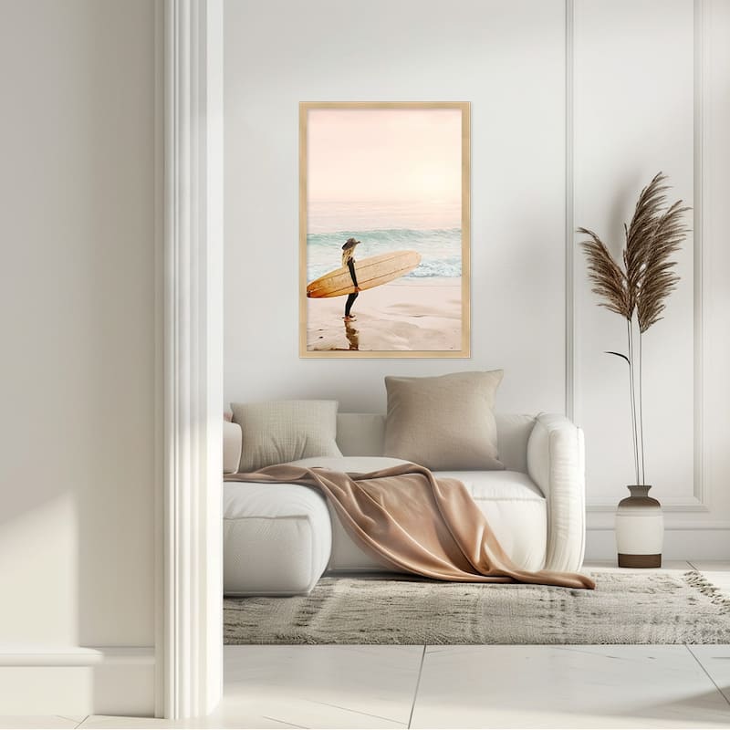 "Surfer Cowgirl" Framed Textured Wall Art