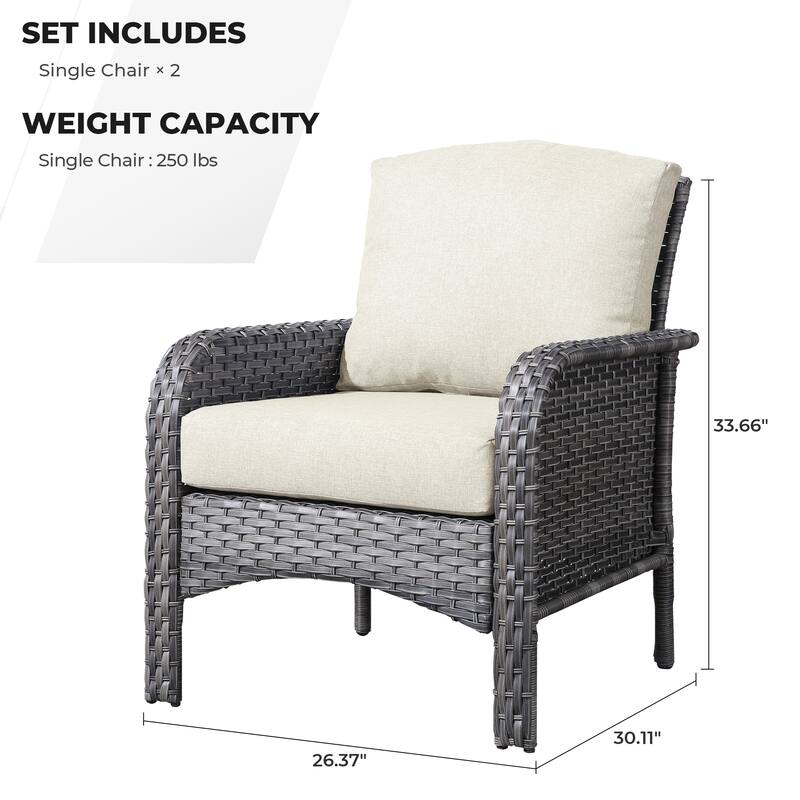 HOOOWOOO 2-piece Wicker Rattan Outdoor Patio Furniture Chair Set