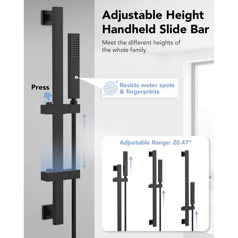 Thermostatic Shower System 12" High-Pressure Rainfall Shower Head with Slide Bar Hand Shower