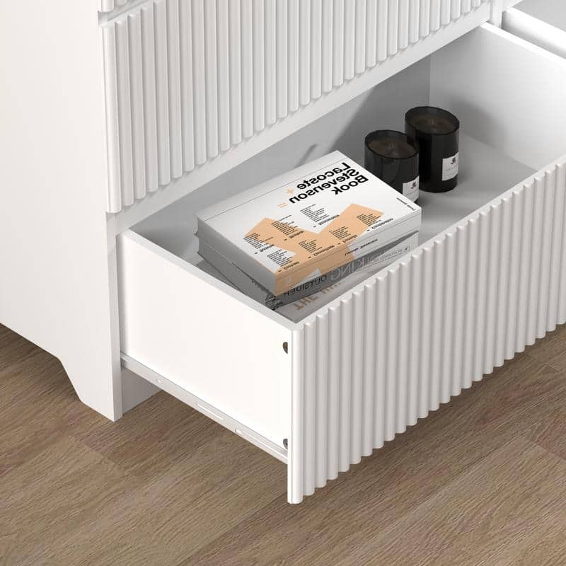 6-Drawer White Storage Cabinet, Modern Wavy Panel Dresser for Bedroom & Living Room