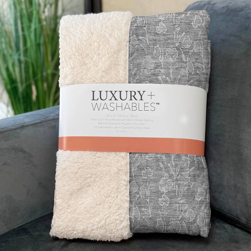 Premium Machine Washable Modern Floral Sherpa Throw Blanket
