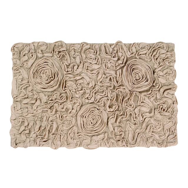Home Weavers Bellflower Collection Absorbent Cotton Machine Washable Bath Rug - Beige