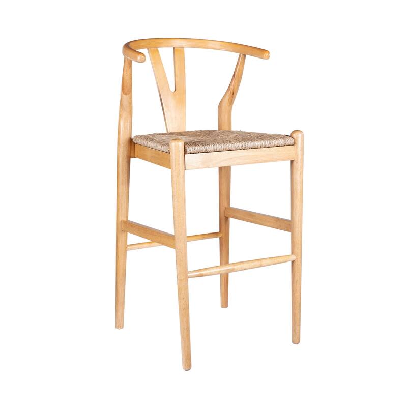 Cera Barstool Chair, Handwoven Rope Seat, Natural Brown Wood