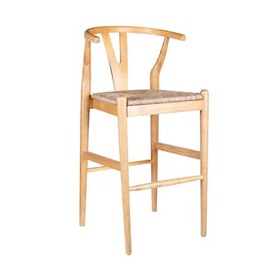 Cera Barstool Chair Set of 2, Handwoven Rope Seat, Natural Brown Wood