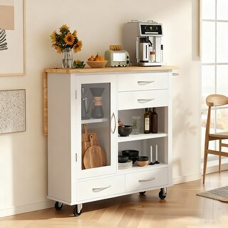 Kitchen Island Cart with walnut wood Top, Rolling Storage Cabinet on ...