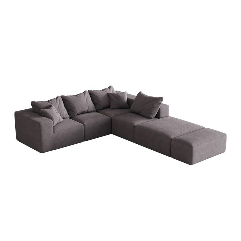 Upholstered Sectional Boneless Couch Set,Modular 132" L Shaped Sectional With 6 Pillows,Free Combination Sofa Couch