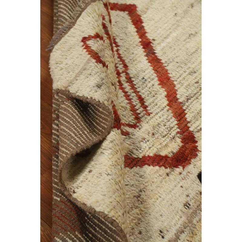 Moroccan Oriental Rug Handmade Beige Tribal Wool Carpet - 3'9" x 6'2"
