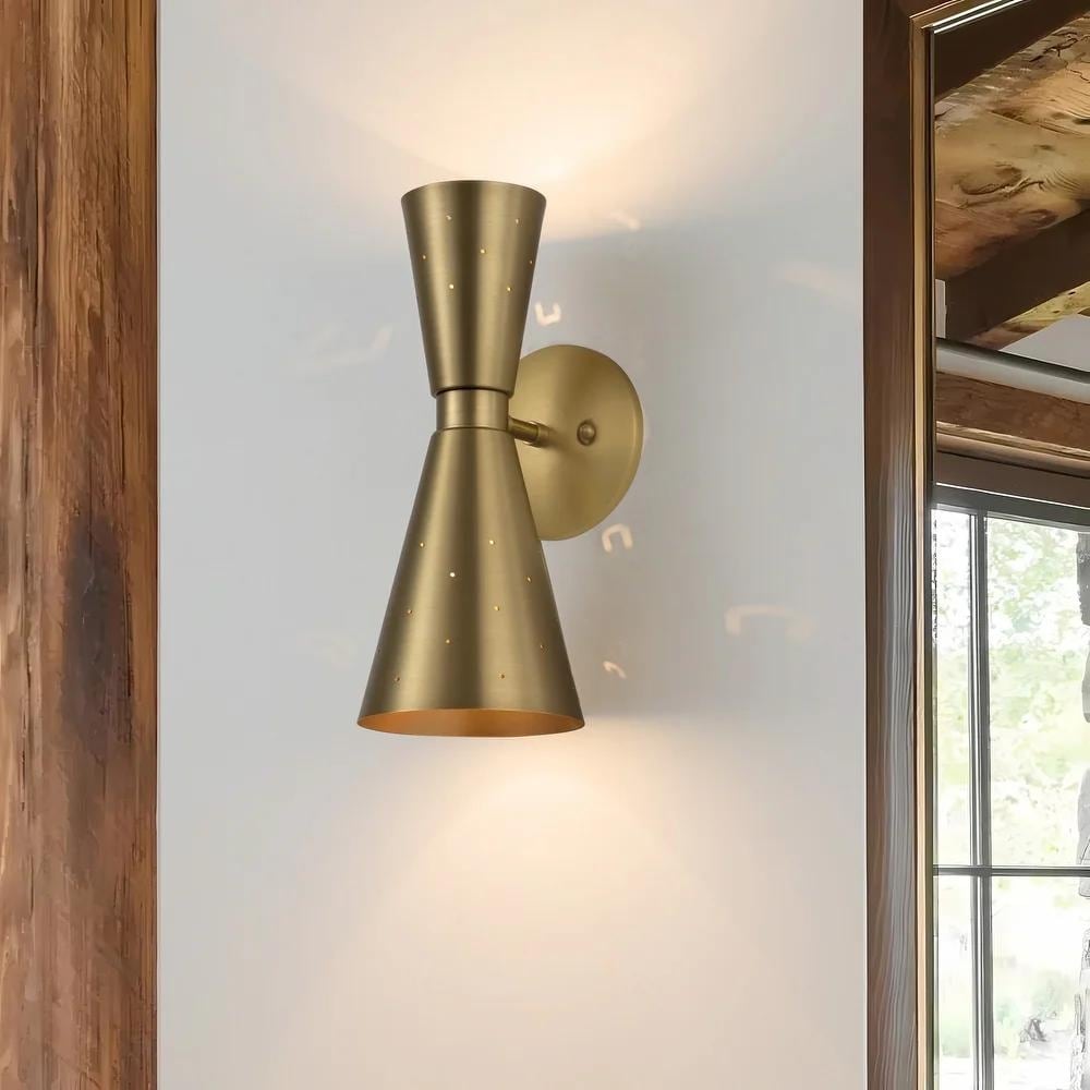 Rennnsan 2-Light Modern Industrial Cone Vanity Light in Brass/ Nickel