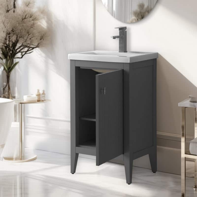Vanity Art 20" Single Sink Bathroom Vanity Cabinet with Ceramic Top