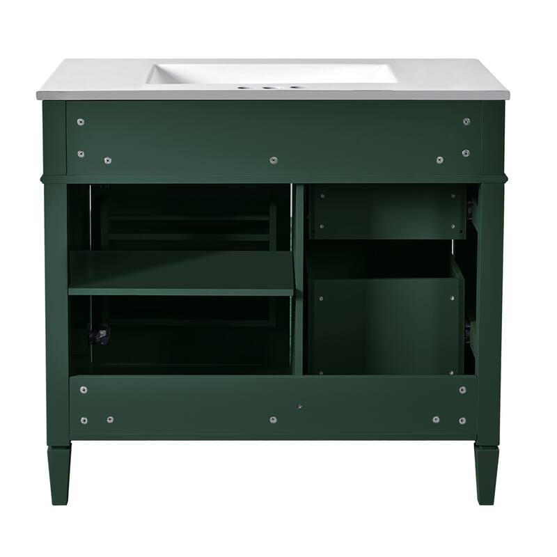 Modern Bathroom Vanity with Amber Storage, Ceramic Sink, 3 Drawers, Tip-Out Drawer, and Concealed Storage