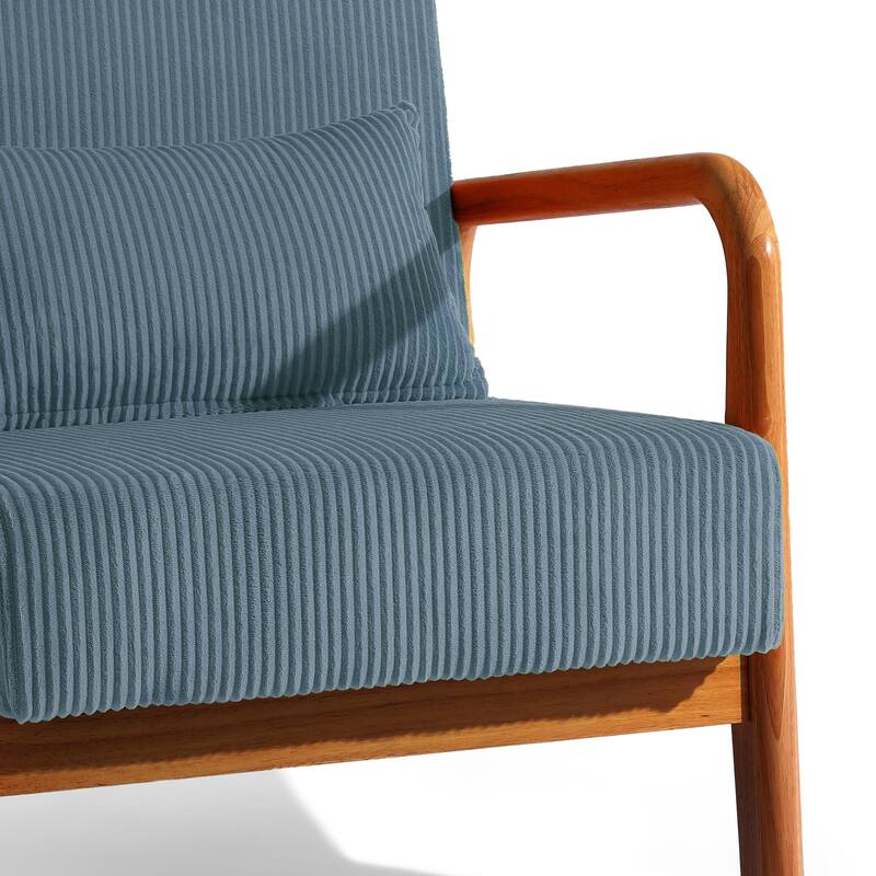 25" W Mid Century Upholstered Wood Accent Chair with Pillow
