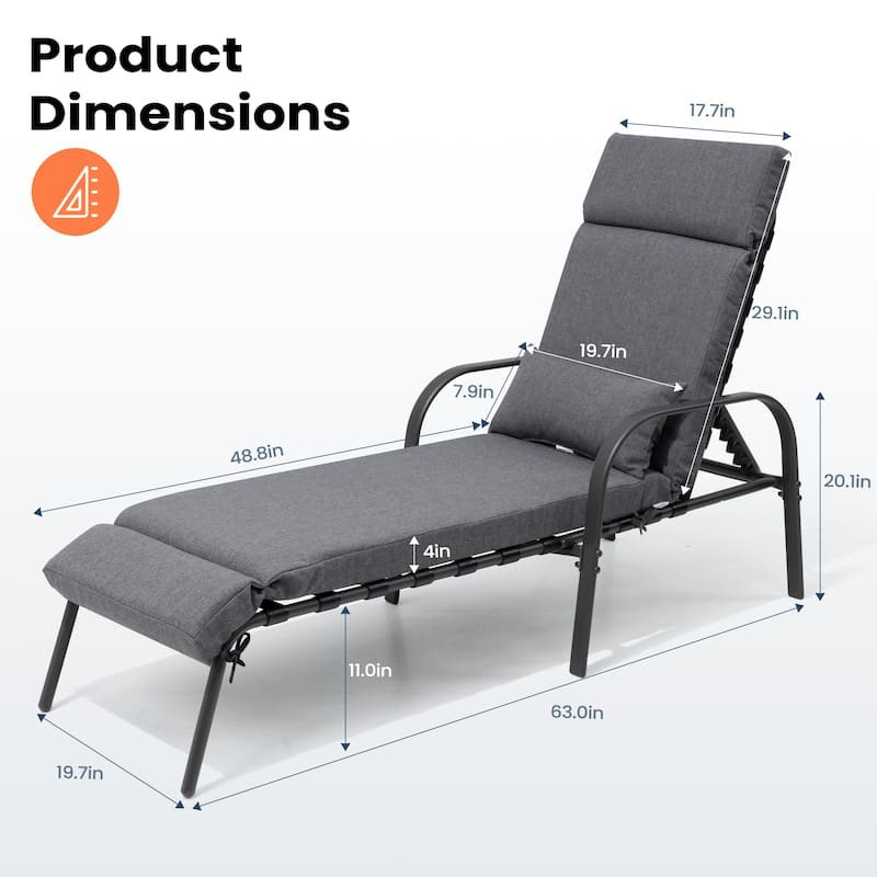Outdoor Adjustable Patio Chaise Lounge Chair with Cushion Beach Poolside